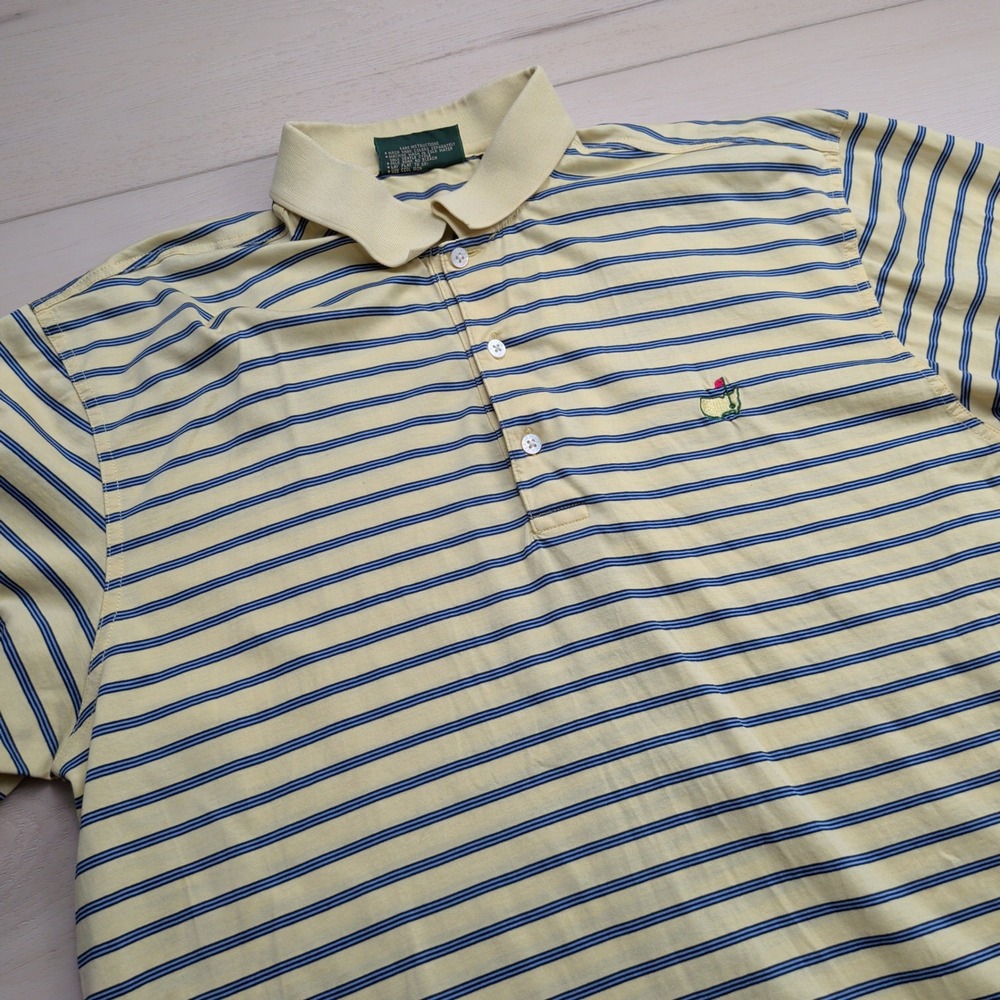 Vintage Masters Amen Corner Golf Polo Shirt Mens L Yellow Blue Striped Pima